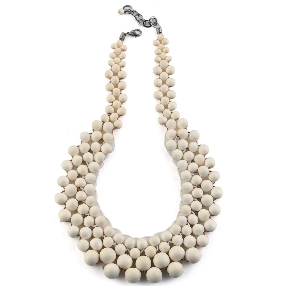 NEW Wooden Beaded & Cotton Cord Bib Necklace